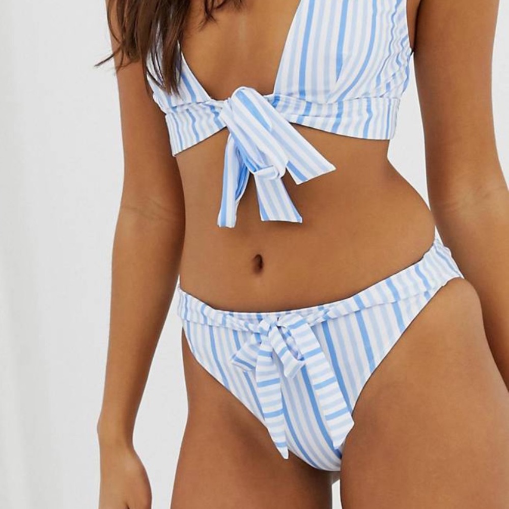 🎈SALE 🎈Blue Striped High Leg Bikini Bottom - Picture 1 of 3